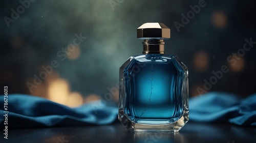 blue perfume bottle on fantasy background from Generative AI