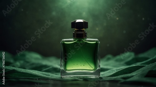 green perfume bottle on fantasy background from Generative AI