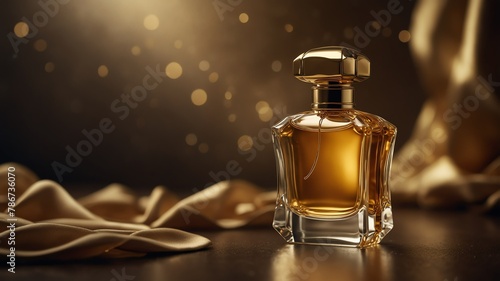 gold perfume bottle on fantasy background from Generative AI