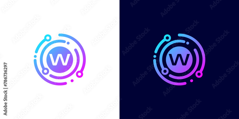 letter W technology logo with circle circuit line style for digital, data, connection letter W technology logo with circle circuit line style for digital, data, connection