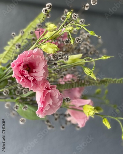 A close up of beautiful pink lisianthus. For posts, blogs, advertising. Space for text. Real photo.  © Maroubra Lab