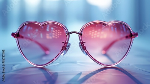 Pink heart-shaped sunglasses with a heart shape, isolated on a white background. photo