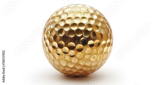 Shiny golden golf ball isolated on white, with clipping path saved.