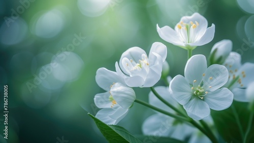 White flowers with yellow stamens on soft green background