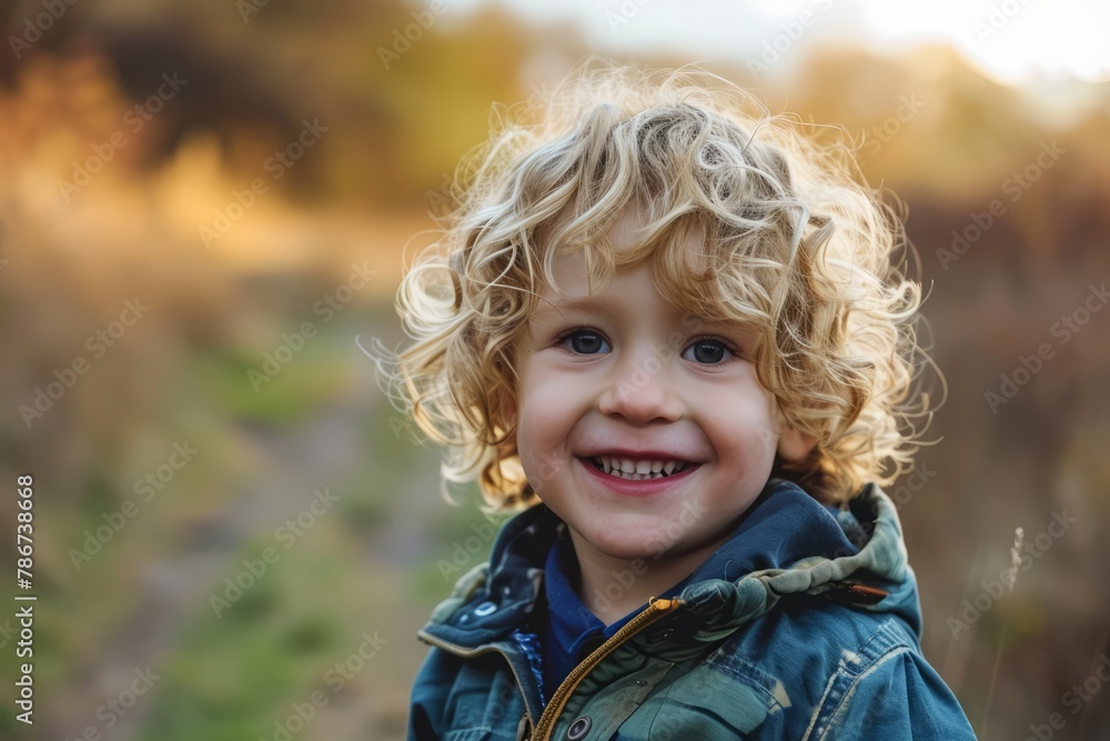 Portrait of a cute little boy with blond curly hair in the field Portrait of a cute little boy with blond curly hair in the field
