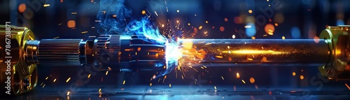 Close up shots of sparks flying from the welding torch, creating a dynamic and visually appealing image photo