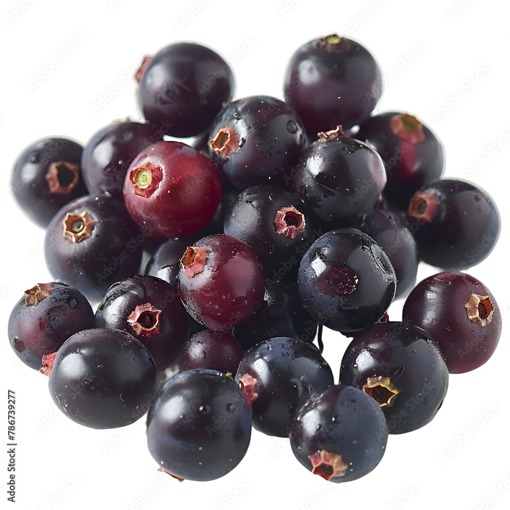  An HD image of fresh crowberries, small and glossy black, isolated on a Transparent background, PNG Cutout