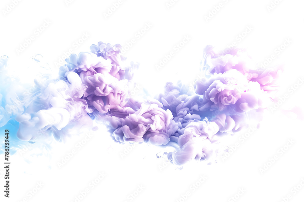 Purple, pink, and blue color clouds blending on transparent background.