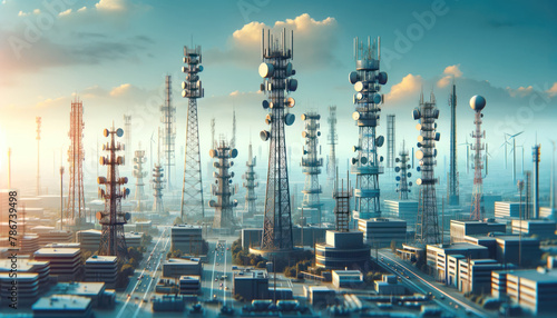 Futuristic City Communication Towers photo