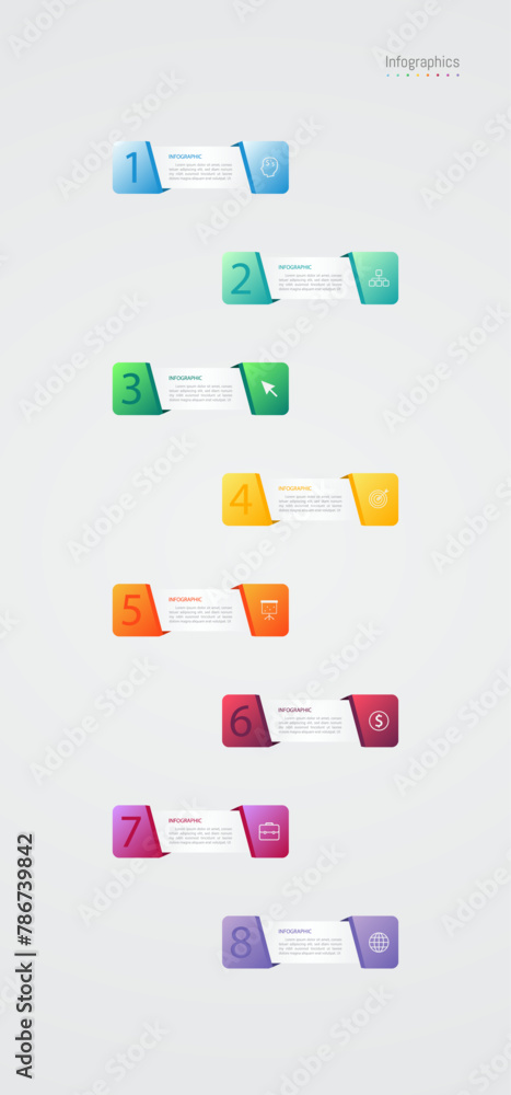 Fototapeta premium Infographic 8 options design elements for your business data. Vector Illustration.