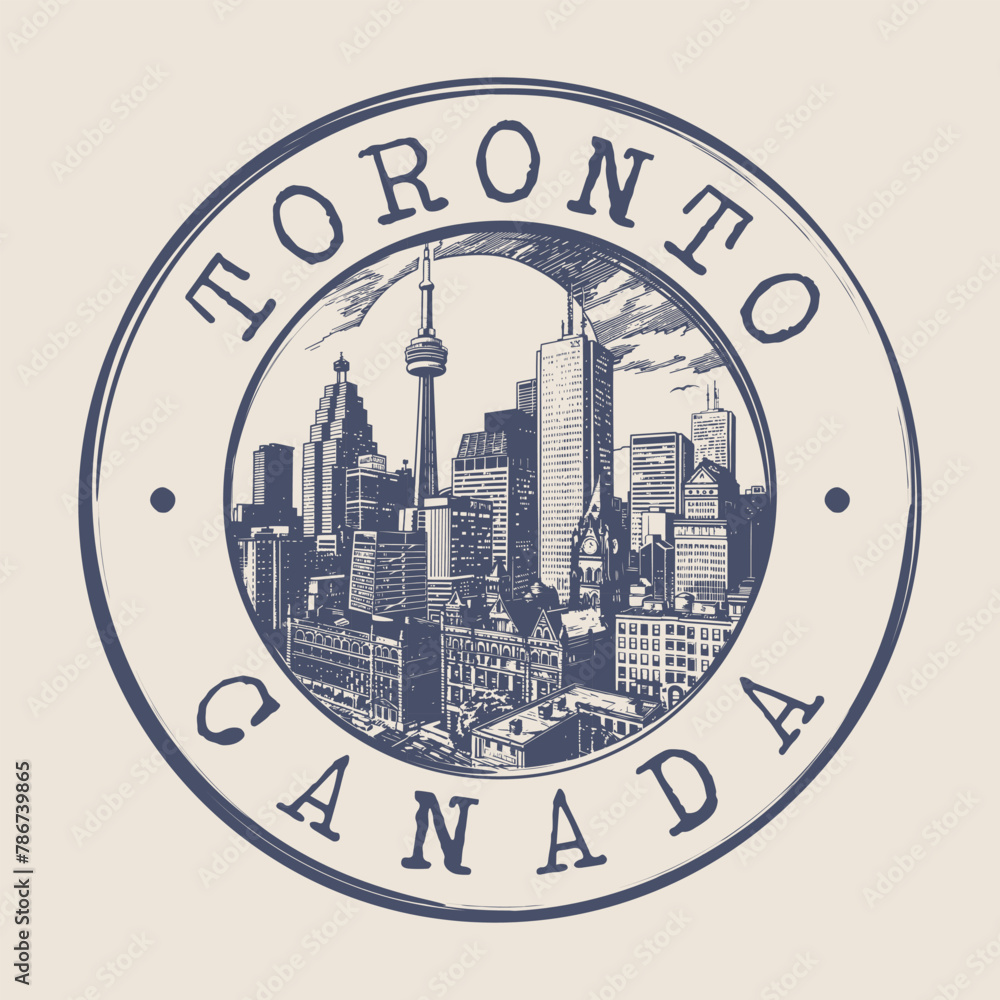 Naklejka premium Toronto, Canada Stamp City Postmark. Silhouette Postal Passport. Round Vector Icon. Vintage Postage Design.