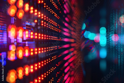 Sock ticker background. Abstract digital data concept with glowing oLED lights representing server activity.