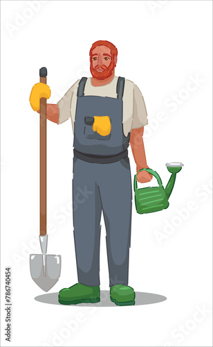 Male gardener on white background