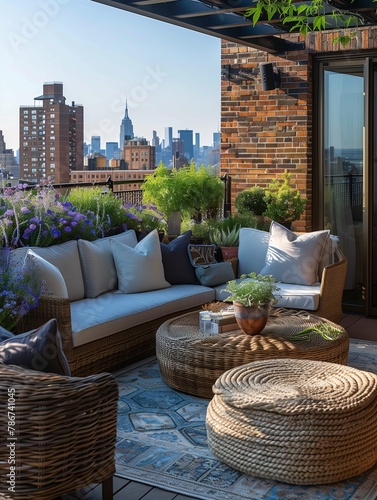 Rooftop Patio Oasis with City Skyline View