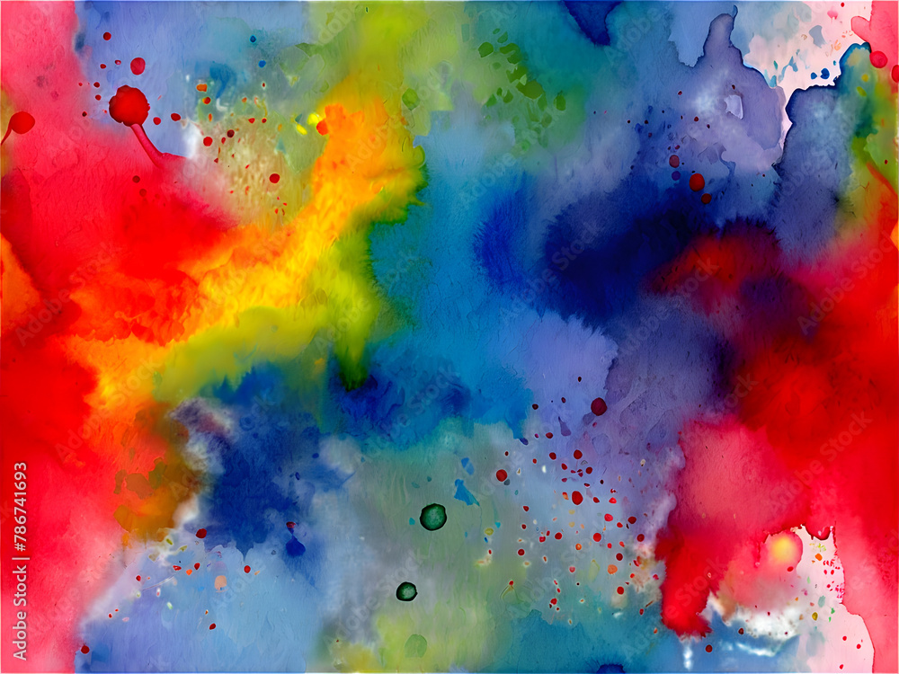 Abstract watercolor background with splatters of vibrant colors