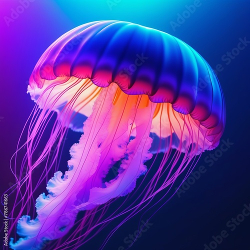 a jellyfish that is floating in the water, a digital rendering, psychedelic art, beautiful lush colors, electric colors,
