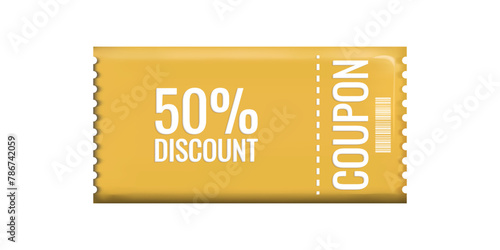 Discount coupon voucher in 3d style sale. Gift coupon. Online store design promotion marketing. Isolated element. Vector illustration.