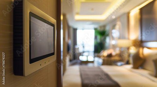 Hotel Room Smart Control Panel Mockup  Luxurious Amenities  AI Created