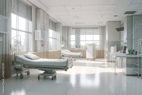 Hospital room with beds and comfortable medical equipment
