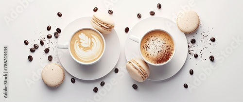 Two coffees in white cups, with coffee beans and biscuits, inviting a cozy moment of indulgence ☕️🍪 Perfect for a delightful coffee break! #CoffeeTimeJoy