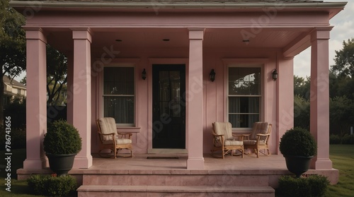 pink theme luxury home with front porch facade from Generative AI