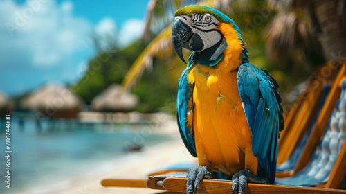 A blue and yellow macaw perched