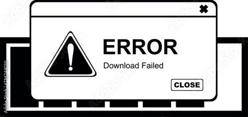 vector drawing illustration icon system bar loading and pop up window download failed, drawn in black and white color