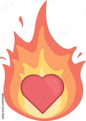 vector illustration heart cartoon wrapped in a flame of fire  in concept of love and passion