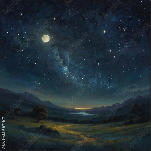 Embark on a celestial journey with this serene artwork, where moonlight bathes the lunar surface in ethereal glow