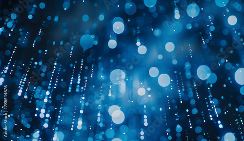Blue bokeh lights on digital binary code background