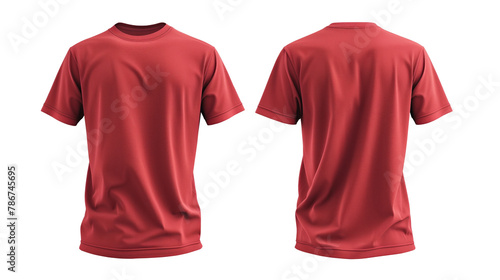 Blank red front and back T-Shirts Mockup template isolated on transparent background, Black t-shirt design presentation for print with empty space for text and logo. 