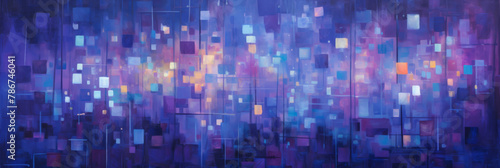 Abstract Painting With Blue And Purple Squares. Modern Artistic Interpretation Of City Lights. Abstract Background. Generative AI