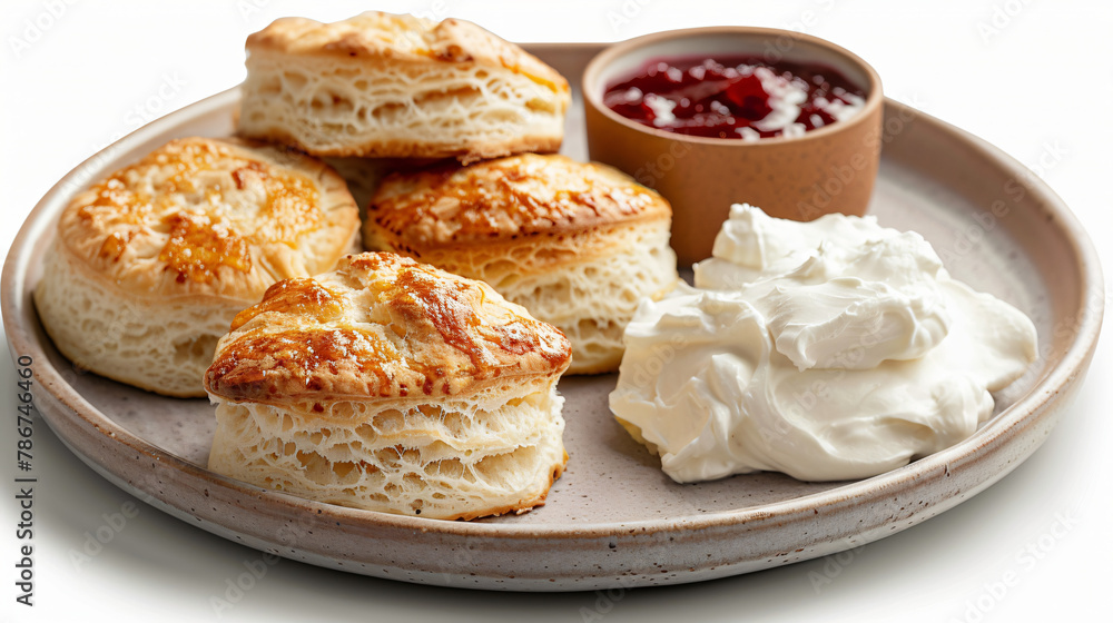 A Plate of Scones with Clotted Cream and Jam