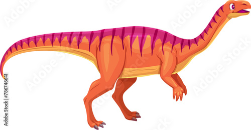 Cartoon Lufengosaurus dinosaur character. Isolated vector early Jurassic herbivorous dino  with a small head  long neck  and tail  possessing a bipedal stance. Prehistoric animal reptile personage