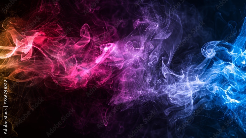 Colorful smoke patterns on a dark background, creating a mystical and abstract artistic impression. Colorful smoke patterns on a dark background, creating a mystical and abstract artistic impression.