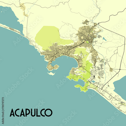 Acapulco  Mexico map poster art