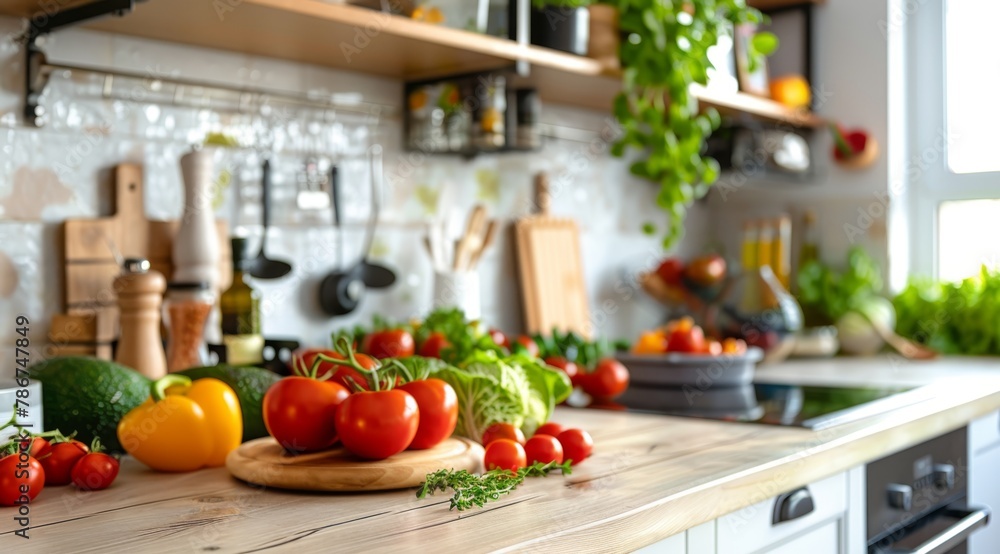 Bright Modern Kitchen with a Selection of Fresh Vegetables Bright Modern Kitchen with a Selection of Fresh Vegetables
