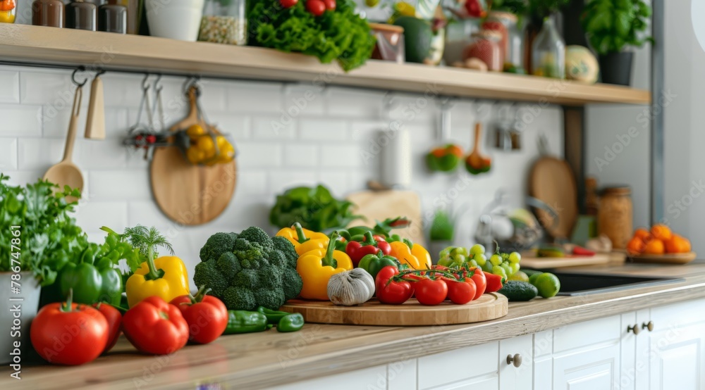 Colorful Array of Fresh Vegetables on Kitchen Counter Colorful Array of Fresh Vegetables on Kitchen Counter
