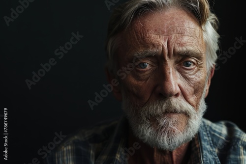 Portrait of an elderly man on a dark background. Studio shot.