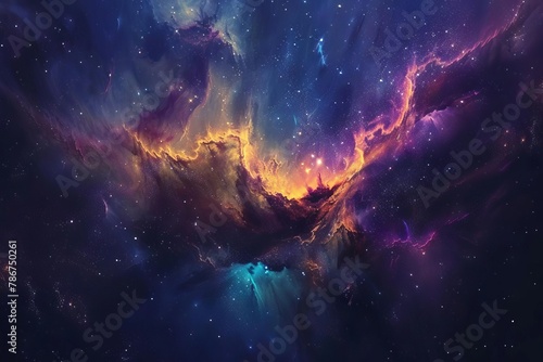 deep space starry sky with illuminated cosmic dust and nebula gas clouds abstract digital painting