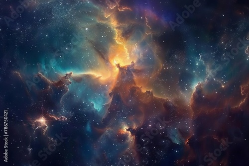 deep space starry sky with illuminated cosmic dust and nebula gas clouds abstract digital painting photo