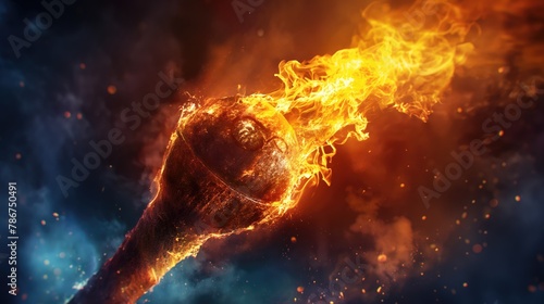 Burning Olympic torch on fire background. 3d rendering, 3d illustration. photo
