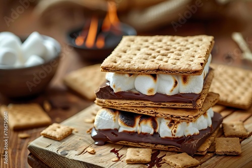 delicious smores with marshmallow chocolate and graham cracker food photography photo