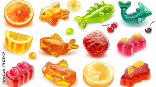 Jelly gum candy sweets vector illustration set. Realistic creative chewy candy for kids collection,