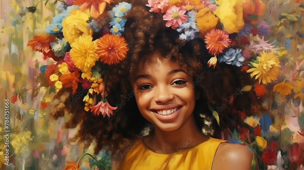 portrait of a beautiful girl with flowers in hair
