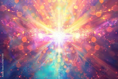 divine light illuminating cross heavenly spiritual presence blessing world abstract background