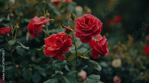 Red roses bloom in the summer in the country garden © chanidapa