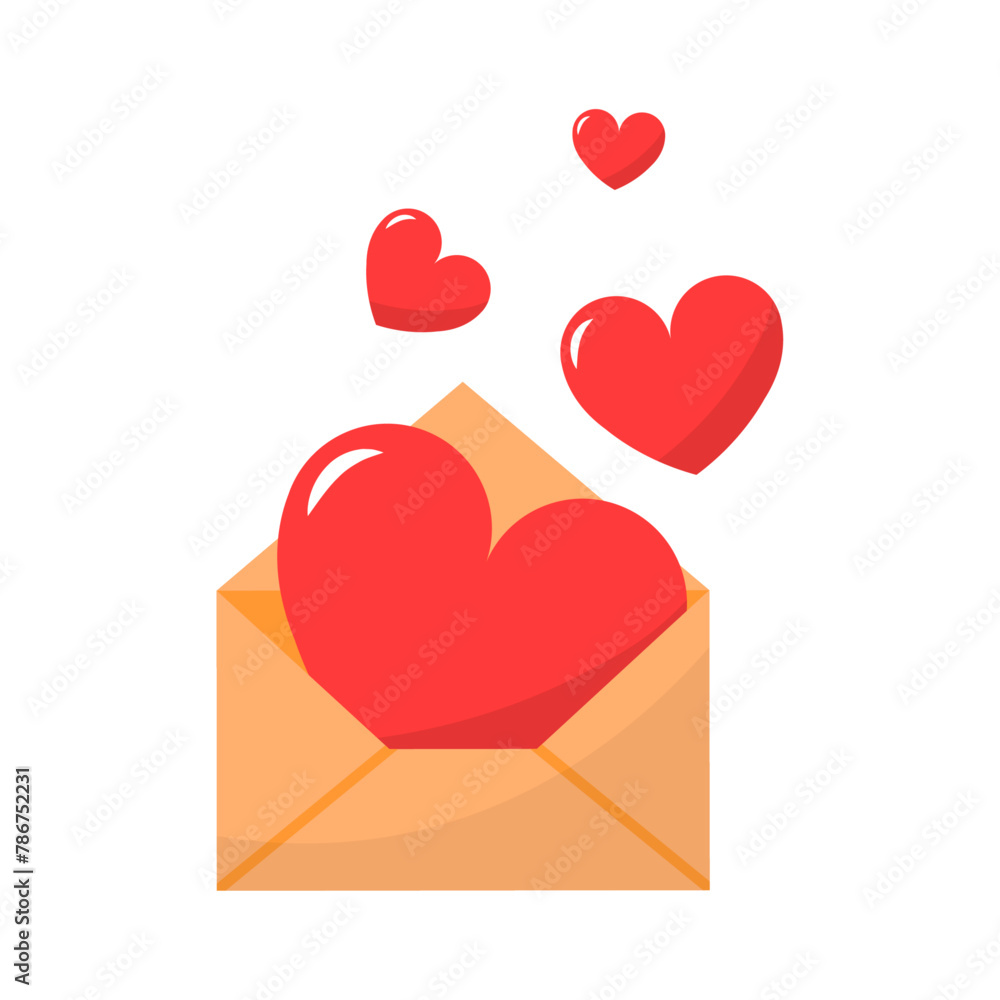 vector valentine's day hearts with envelope on white