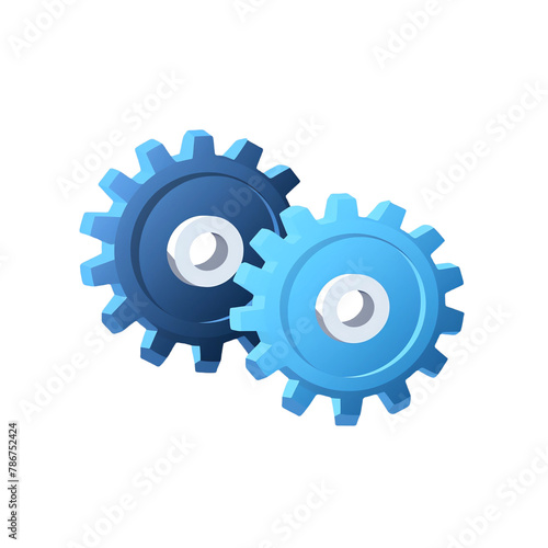 Two blue cogs turning, vector icon illustration on a white background, isometric perspective