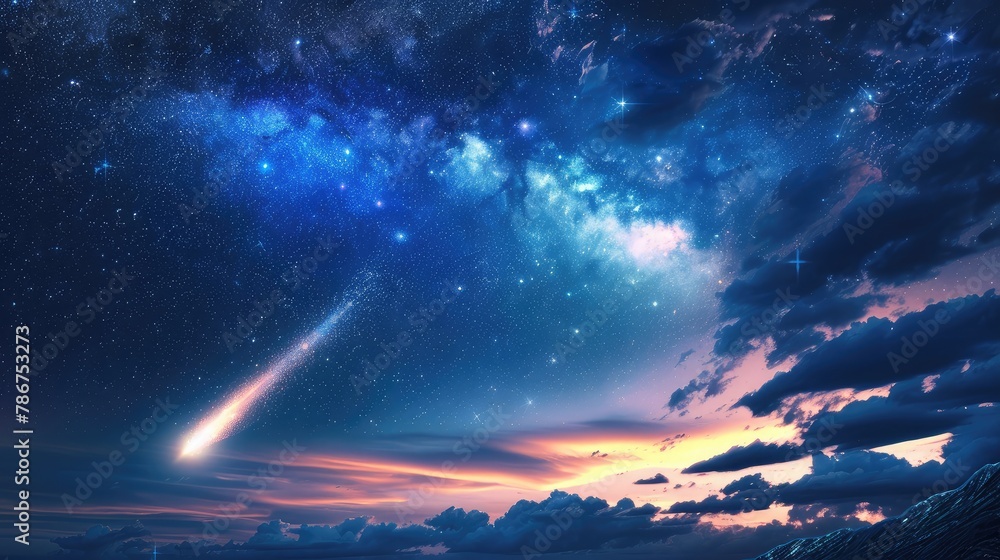 Falling meteorite asteroid comet in the starry sky Falling meteorite asteroid comet in the starry sky